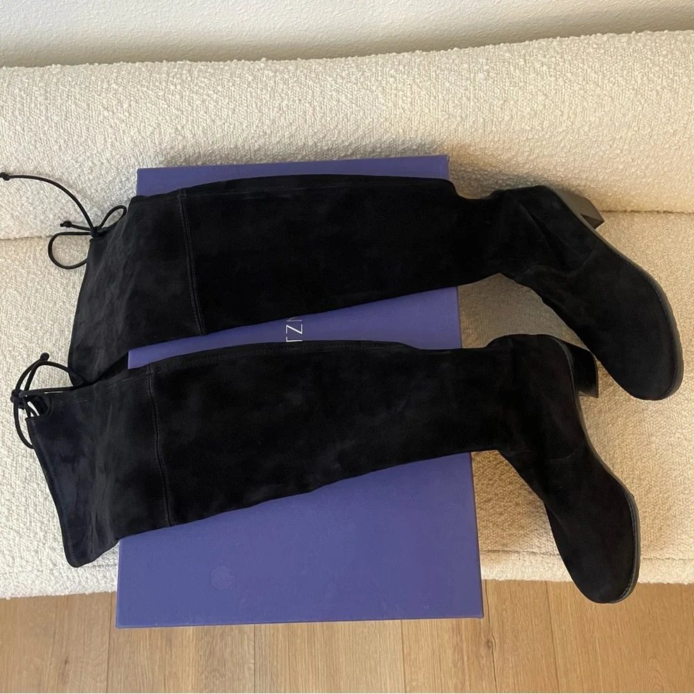 Stuart Weitzman Elevated Black Suede Over The Knee Boots